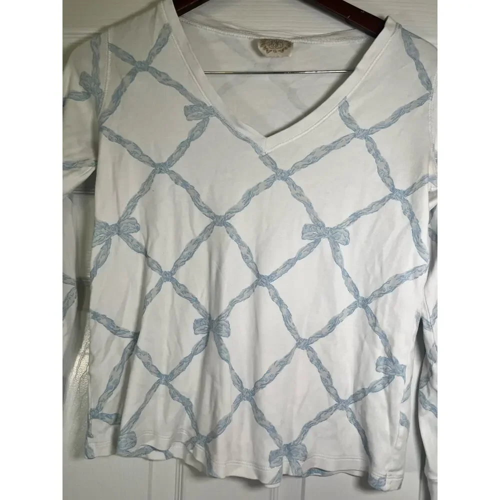 The Beaufort Bonnet‎ Company Women’s Sleep Top TBBC White/Blue Ribbon Bow XS - Picture 6 of 9